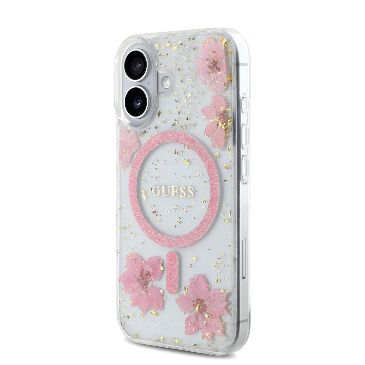 Guess Guess iPhone 16 Backcover hoesje - Magsafe - Resin Flowers Design - Roze, foto 2 van 6