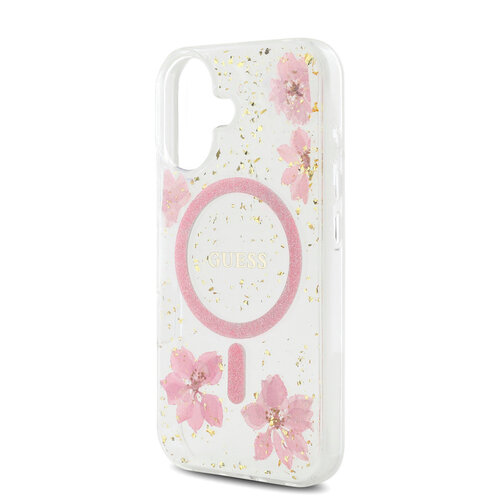 Guess Guess iPhone 16 Backcover hoesje - Magsafe - Resin Flowers Design - Roze
