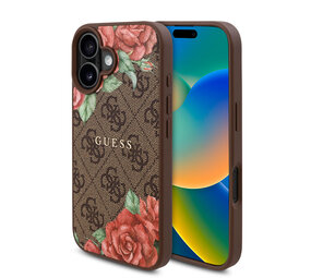Guess Guess iPhone 16 Back-Cover hul - Magsafe - Flower Print - Braun Guess Guess iPhone 16 Back-Cover hul - Magsafe - Flower Print - Braun