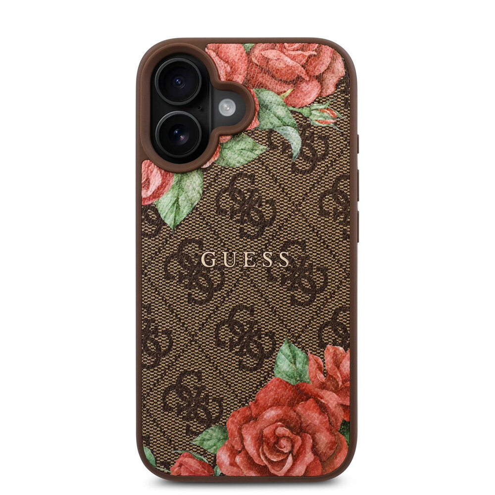Guess Guess iPhone 16 Backcover hoesje - Magsafe - Flower Print - Bruin Guess Guess iPhone 16 Backcover hoesje - Magsafe - Flower Print - Bruin