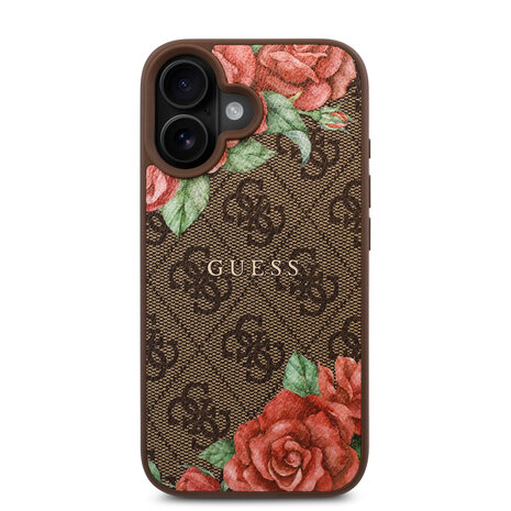 Guess Guess iPhone 16 Backcover hoesje - Magsafe - Flower Print - Bruin Guess Guess iPhone 16 Backcover hoesje - Magsafe - Flower Print - Bruin