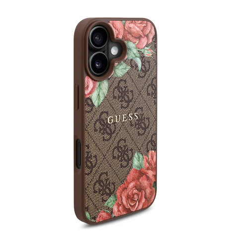 Guess Guess iPhone 16 Backcover hoesje - Magsafe - Flower Print - Bruin Guess Guess iPhone 16 Backcover hoesje - Magsafe - Flower Print - Bruin