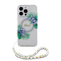 Guess Guess iPhone 16 Pro Back-Cover hul - Magsafe IML - Flower Wreath Design & Pearl Strap - Transparent