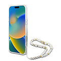 Guess Guess iPhone 16 Pro Back cover coque - Magsafe IML - Flower Wreath Design & Pearl Strap - Transparent