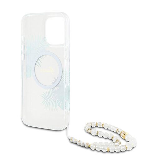 Guess Guess iPhone 16 Pro Back cover case - Magsafe IML - Flower Wreath Design & Pearl Strap - Transparent