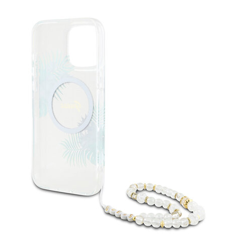 Guess Guess iPhone 16 Pro Max Backcover hoesje - Magsafe IML - Flower Wreath Design & Pearl Strap - Transparant Guess Guess iPhone 16 Pro Max Backcover hoesje - Magsafe IML - Flower Wreath Design & Pearl Strap - Transparant