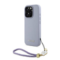 Guess Guess iPhone 16 Pro Backcover hoesje - Magsafe - Grained - Flower Charm Strap - Paars