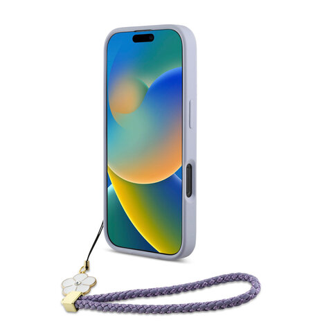 Guess Guess iPhone 16 Pro Max Back cover coque - Magsafe - Grained - Flower Charm Strap - Violet Guess Guess iPhone 16 Pro Max Back cover coque - Magsafe - Grained - Flower Charm Strap - Violet