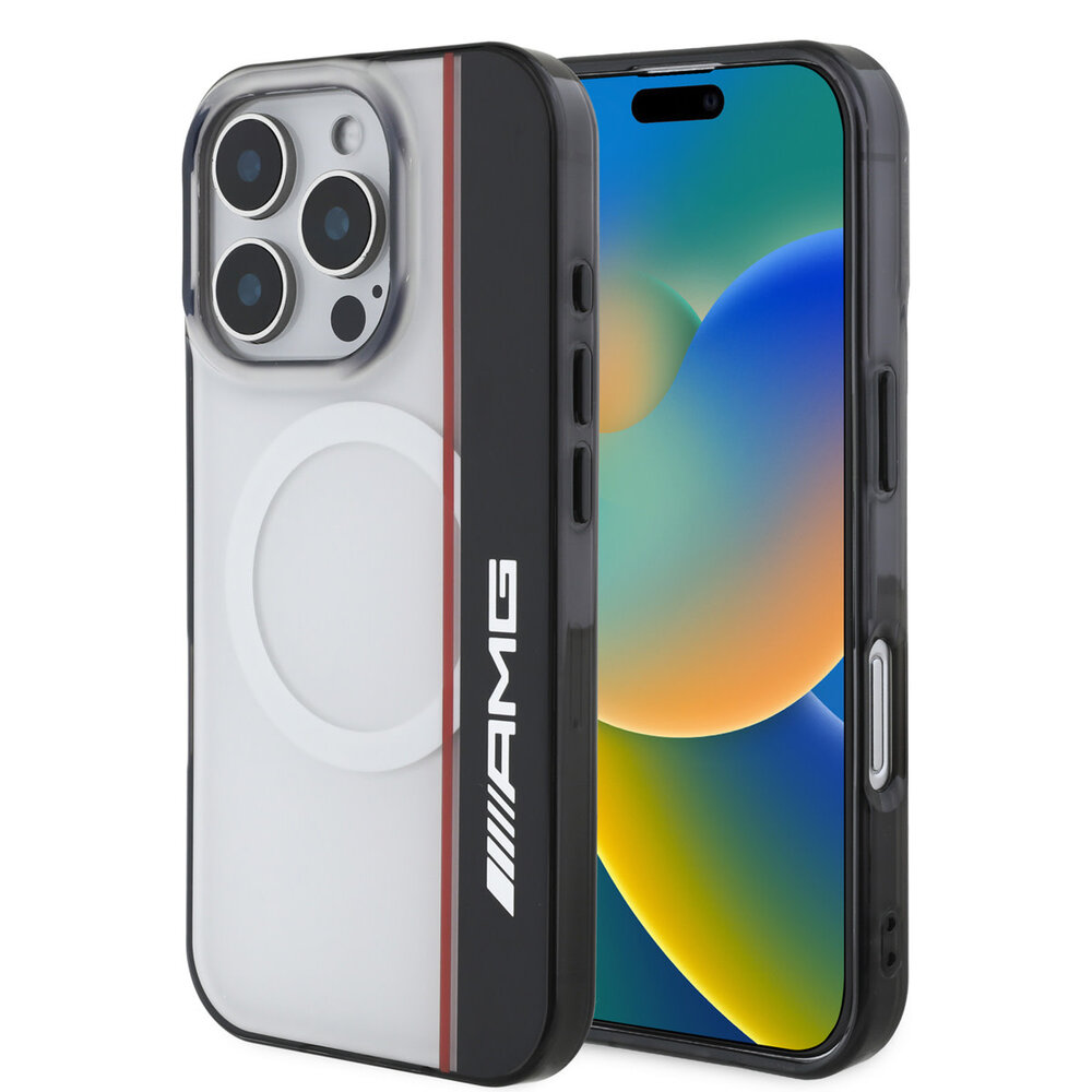 AMG AMG iPhone 16 Pro Back cover case - Magsafe - Double Layer - Red Line - White AMG AMG iPhone 16 Pro Back cover case - Magsafe - Double Layer - Red Line - White