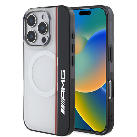 AMG AMG iPhone 16 Pro Back cover coque - Magsafe - Double Layer - Red Line - Blanc AMG AMG iPhone 16 Pro Back cover coque - Magsafe - Double Layer - Red Line - Blanc