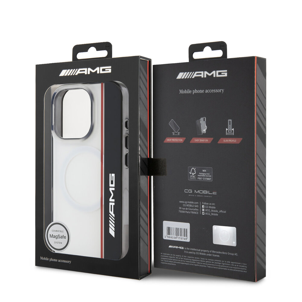 AMG AMG iPhone 16 Pro Back cover case - Magsafe - Double Layer - Red Line - White AMG AMG iPhone 16 Pro Back cover case - Magsafe - Double Layer - Red Line - White