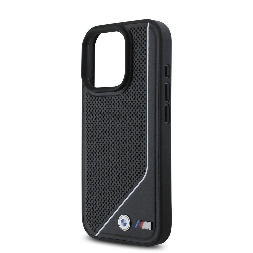 BMW BMW iPhone 16 Pro Max Back-Cover hul - Magsafe - Perforated - Twisted White Line - Schwarz