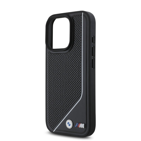 BMW BMW iPhone 16 Pro Max Back-Cover hul - Magsafe - Perforated - Twisted White Line - Schwarz