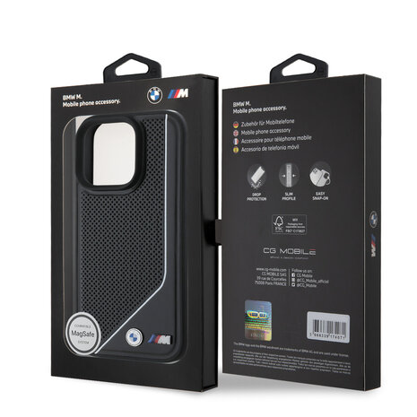 BMW BMW iPhone 16 Pro Max Back-Cover hul - Magsafe - Perforated - Twisted White Line - Schwarz