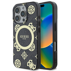 Guess iPhone 16 Pro Back cover coque - Magsafe - Peony 4G - Noir