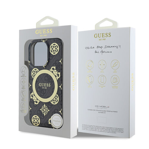 Guess Guess iPhone 16 Pro Back cover case - Magsafe - Peony 4G - Black