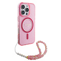 Guess Guess iPhone 16 Pro Backcover hoesje - Magsafe - Glitter - Pearl Strap - Roze
