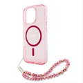 Guess Guess iPhone 16 Pro Back-Cover hul - Magsafe - Glitter - Pearl Strap - Rosa