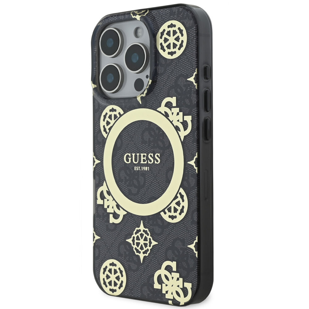 Guess Guess iPhone 16 Pro Max Back cover case - Magsafe - Peony 4G - Black