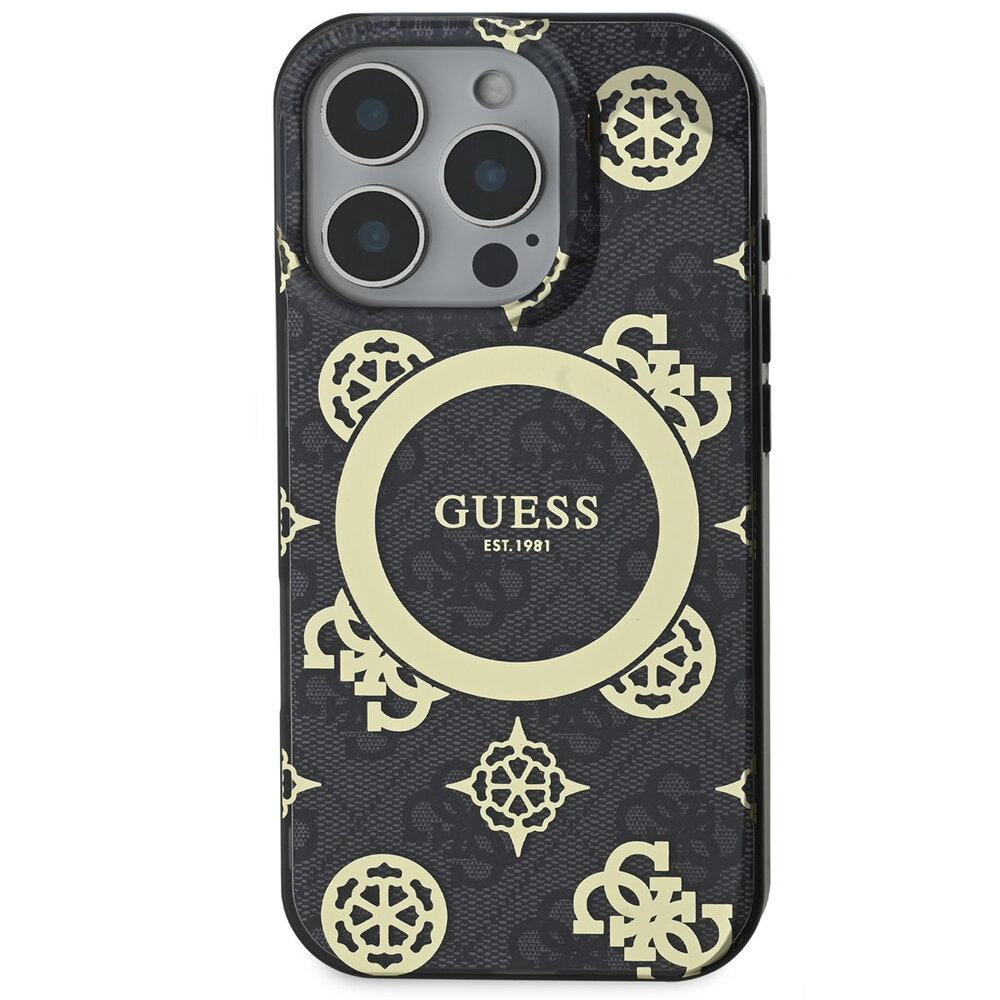 Guess Guess iPhone 16 Pro Max Back cover coque - Magsafe - Peony 4G - Noir Guess Guess iPhone 16 Pro Max Back cover coque - Magsafe - Peony 4G - Noir