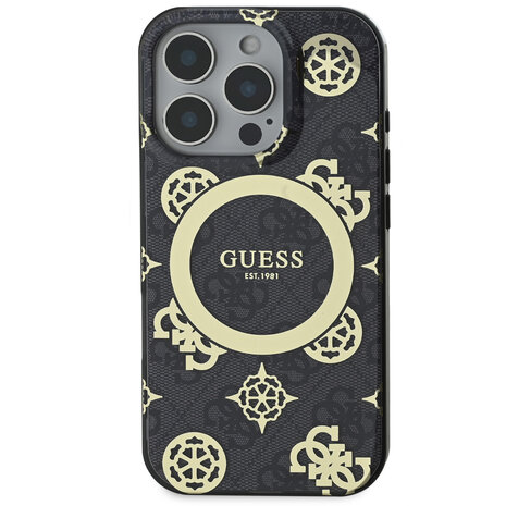 Guess Guess iPhone 16 Pro Max Back cover case - Magsafe - Peony 4G - Black