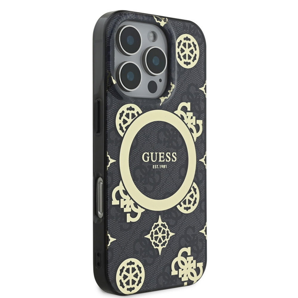 Guess Guess iPhone 16 Pro Max Back cover case - Magsafe - Peony 4G - Black