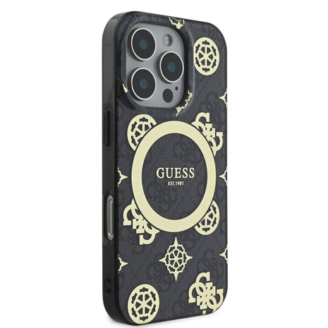 Guess Guess iPhone 16 Pro Max Back cover case - Magsafe - Peony 4G - Black