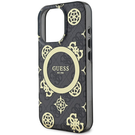 Guess Guess iPhone 16 Pro Max Back cover case - Magsafe - Peony 4G - Black