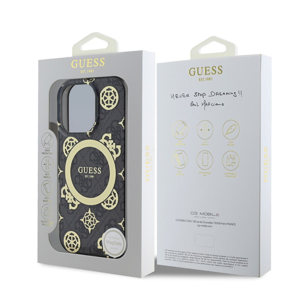 Guess Guess iPhone 16 Pro Max Back cover case - Magsafe - Peony 4G - Black