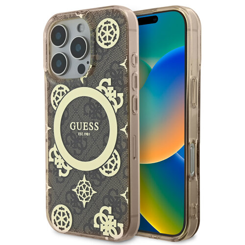 Guess Guess iPhone 16 Pro Max Backcover hoesje - Magsafe - Peony 4G - Bruin