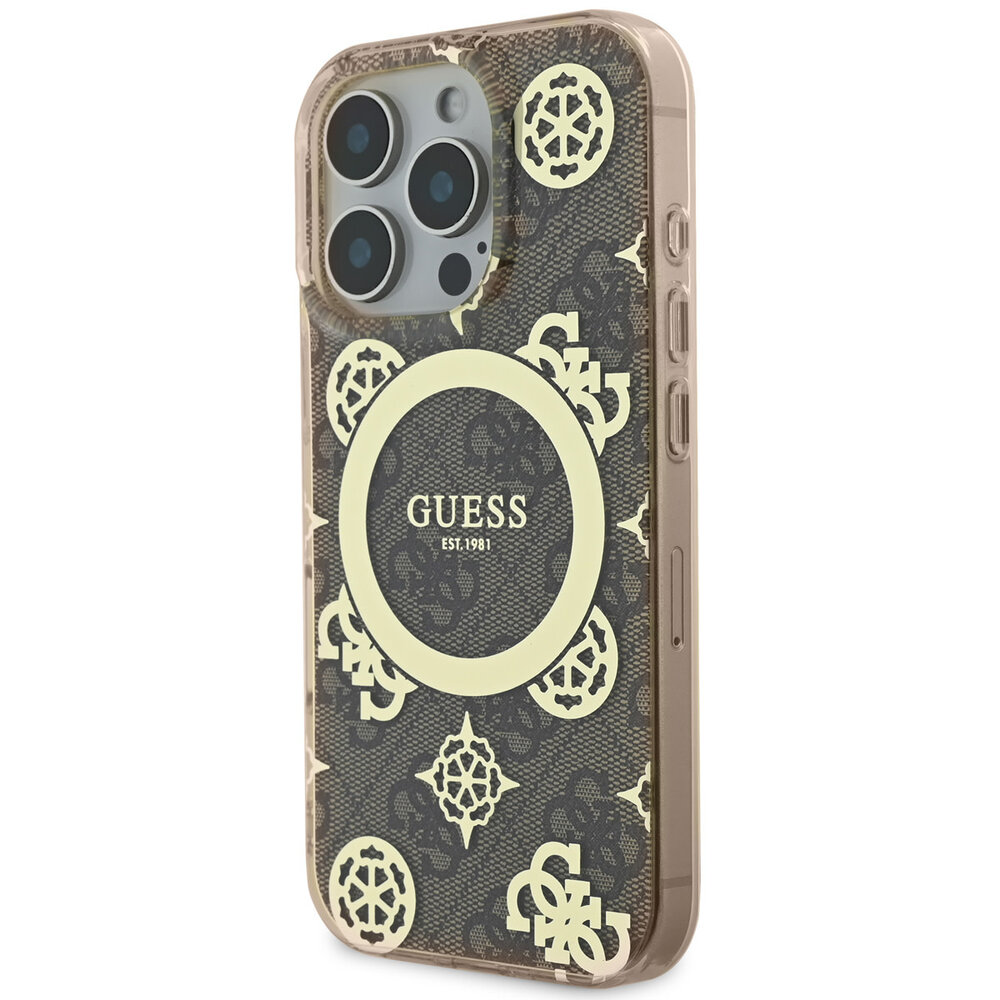 Guess Guess iPhone 16 Pro Max Back-Cover hul - Magsafe - Peony 4G - Braun Guess Guess iPhone 16 Pro Max Back-Cover hul - Magsafe - Peony 4G - Braun