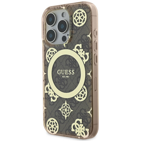 Guess Guess iPhone 16 Pro Max Back-Cover hul - Magsafe - Peony 4G - Braun Guess Guess iPhone 16 Pro Max Back-Cover hul - Magsafe - Peony 4G - Braun