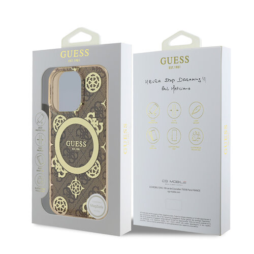 Guess Guess iPhone 16 Pro Max Back cover coque - Magsafe - Peony 4G - Marron