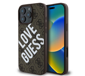 Guess Guess iPhone 16 Pro Max Backcover hoesje - Magsafe 4G - LOVE GUESS - Bruin Guess Guess iPhone 16 Pro Max Backcover hoesje - Magsafe 4G - LOVE GUESS - Bruin