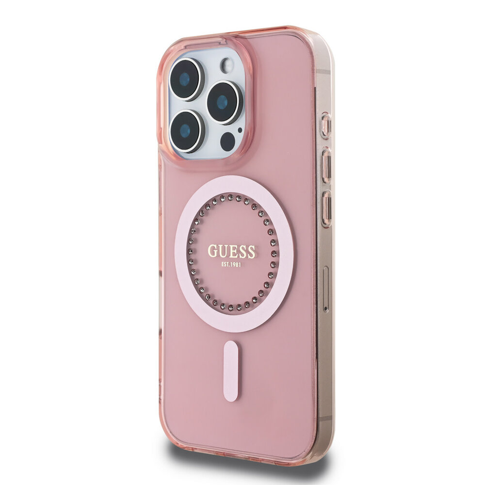 Guess Guess iPhone 16 Pro Max Back cover case - Magsafe IML - Rhinestones - Pink