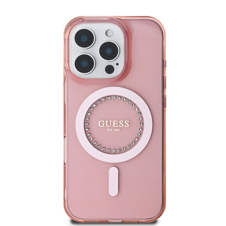 Guess Guess iPhone 16 Pro Max Back cover coque - Magsafe IML - Rhinestones - Rose Guess Guess iPhone 16 Pro Max Back cover coque - Magsafe IML - Rhinestones - Rose