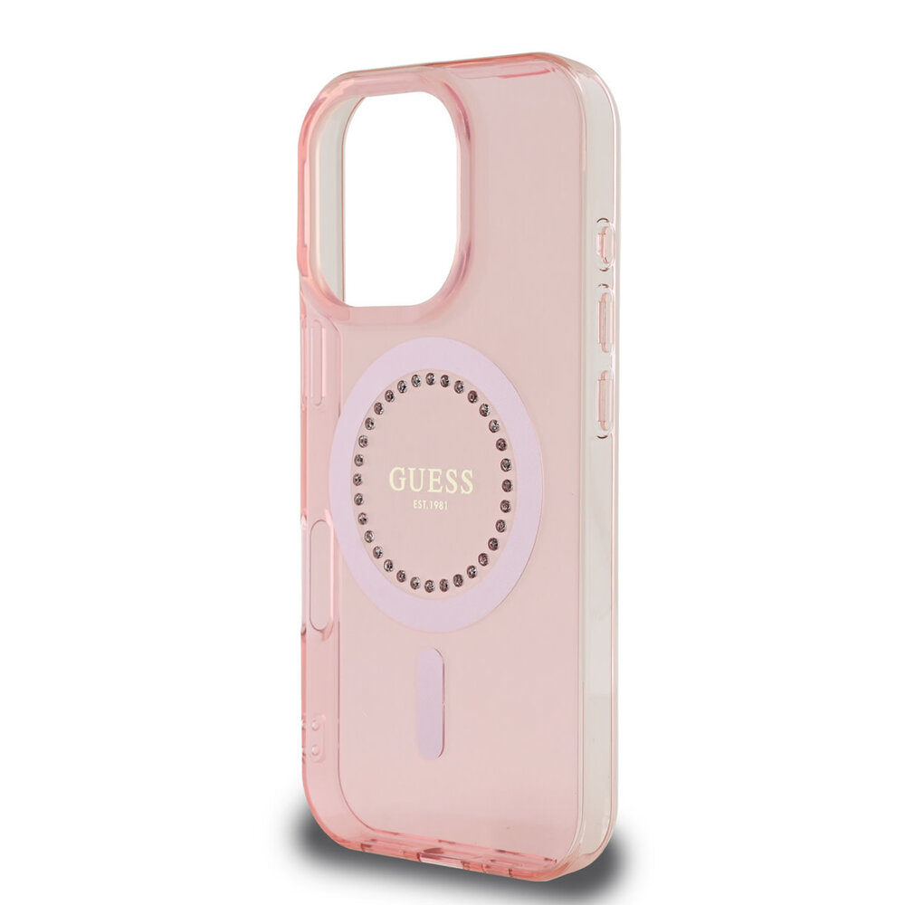 Guess Guess iPhone 16 Pro Max Back cover coque - Magsafe IML - Rhinestones - Rose Guess Guess iPhone 16 Pro Max Back cover coque - Magsafe IML - Rhinestones - Rose
