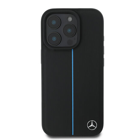 Mercedes-Benz Mercedes-Benz iPhone 16 Pro Backcover hoesje - Magsafe - Genuine Leather - Blue Line - Zwart Mercedes-Benz Mercedes-Benz iPhone 16 Pro Backcover hoesje - Magsafe - Genuine Leather - Blue Line - Zwart