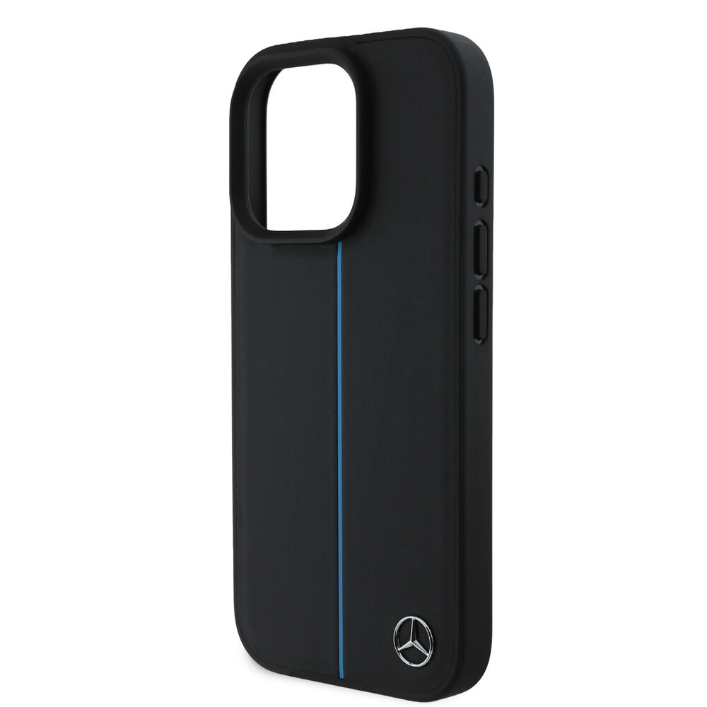 Mercedes-Benz Mercedes-Benz iPhone 16 Pro Backcover hoesje - Magsafe - Genuine Leather - Blue Line - Zwart Mercedes-Benz Mercedes-Benz iPhone 16 Pro Backcover hoesje - Magsafe - Genuine Leather - Blue Line - Zwart