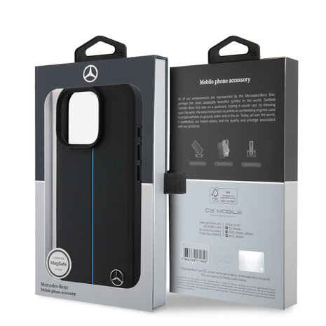 Mercedes-Benz Mercedes-Benz iPhone 16 Pro Backcover hoesje - Magsafe - Genuine Leather - Blue Line - Zwart Mercedes-Benz Mercedes-Benz iPhone 16 Pro Backcover hoesje - Magsafe - Genuine Leather - Blue Line - Zwart