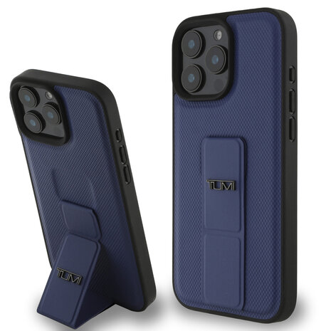 Tumi Tumi iPhone 16 Pro Max Back cover case - Leather with Grip Stand - Embossed Balistic Pattern - Blue