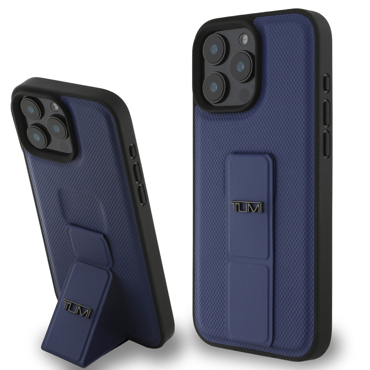 Tumi Tumi iPhone 16 Pro Max Backcover hoesje - Leather with Grip Stand - Embossed Balistic Pattern - Blauw