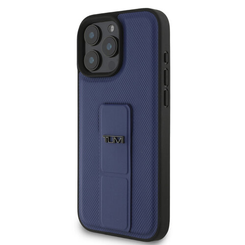 Tumi Tumi iPhone 16 Pro Max Back-Cover hul - Leather with Grip Stand - Embossed Balistic Pattern - Blau