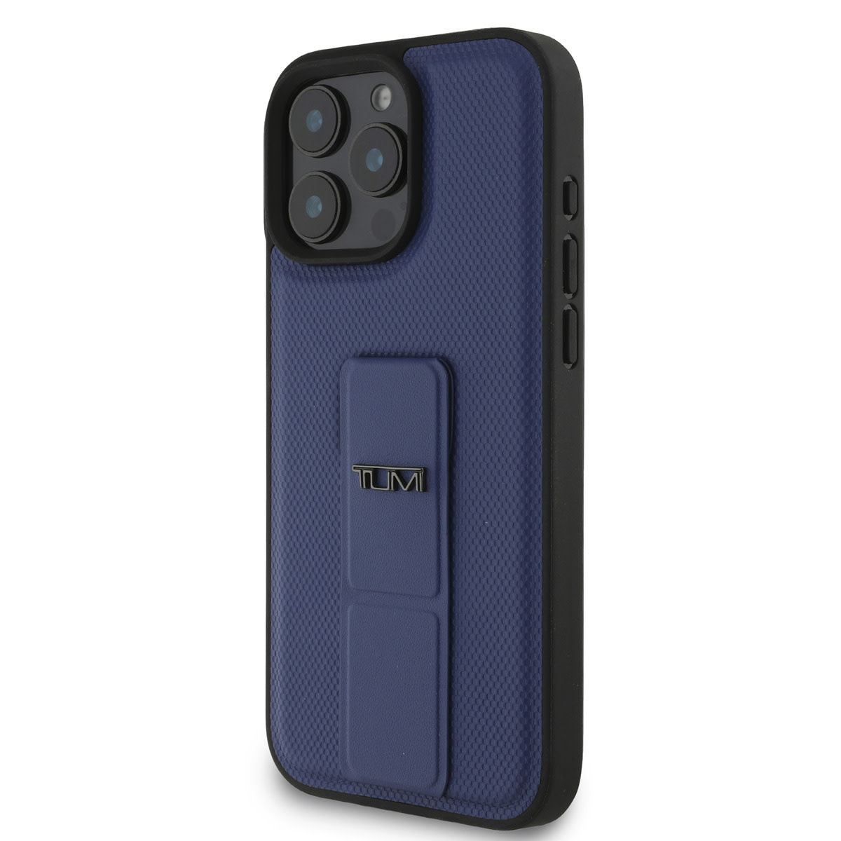 Tumi Tumi iPhone 16 Pro Max Backcover hoesje - Leather with Grip Stand - Embossed Balistic Pattern - Blauw, foto 2 van 6