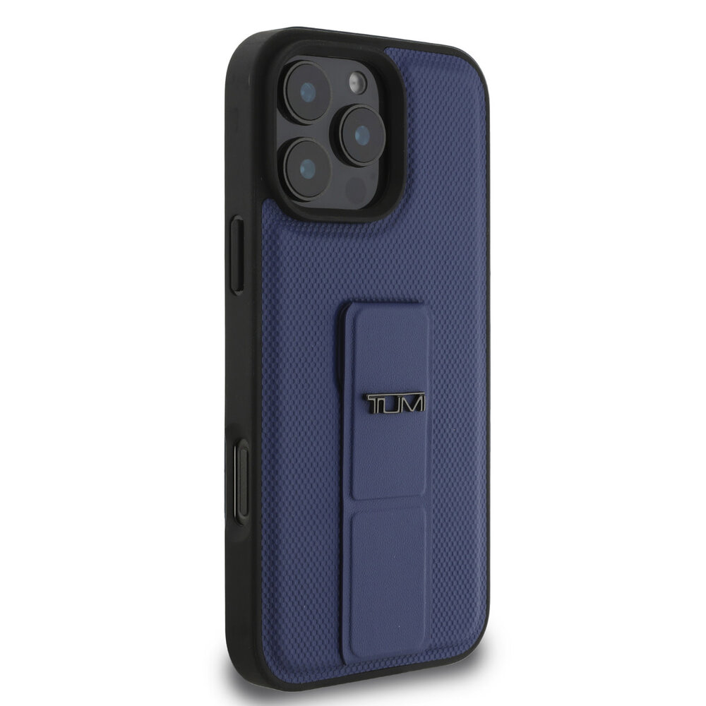 Tumi Tumi iPhone 16 Pro Max Back cover case - Leather with Grip Stand - Embossed Balistic Pattern - Blue