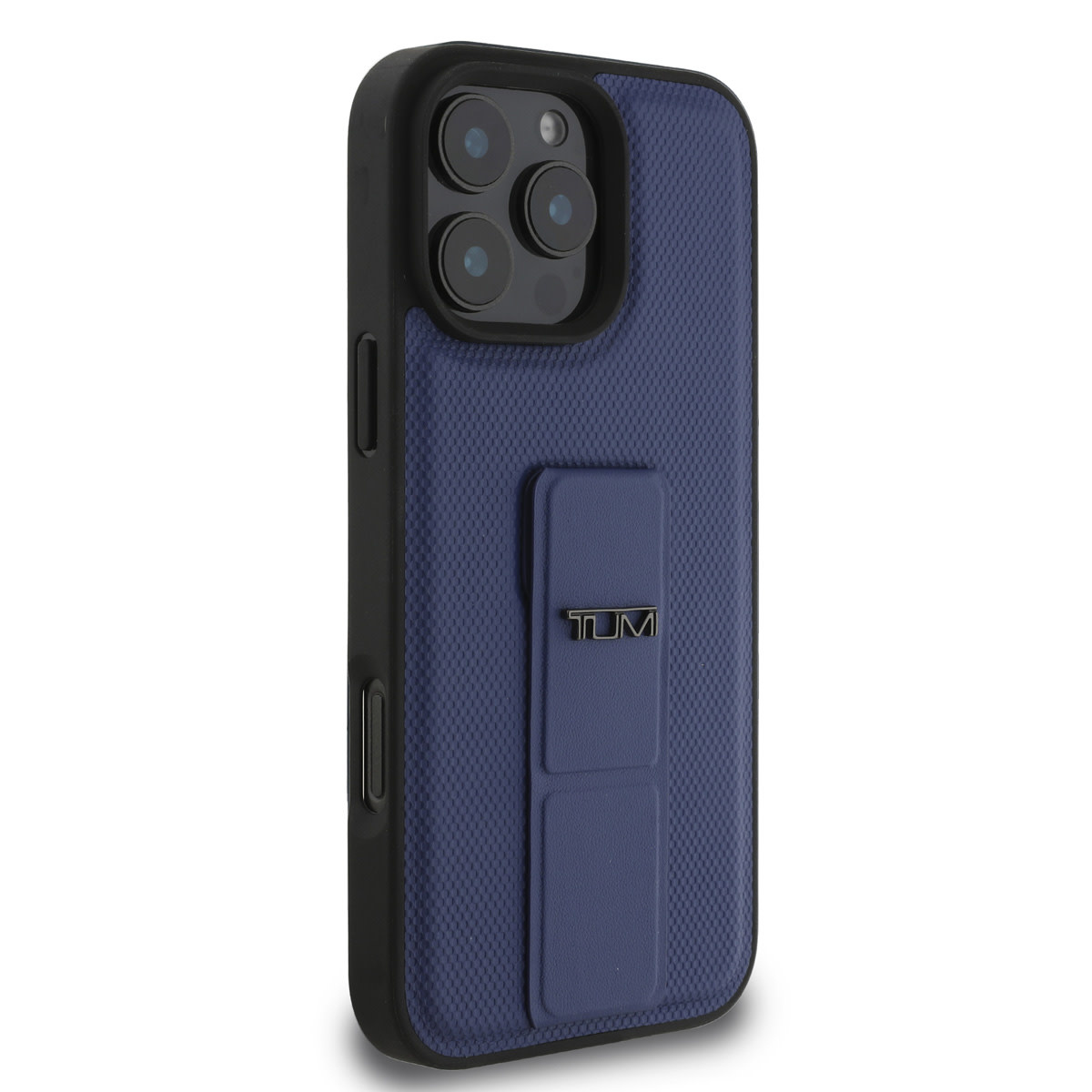 Tumi Tumi iPhone 16 Pro Max Backcover hoesje - Leather with Grip Stand - Embossed Balistic Pattern - Blauw, foto 4 van 6