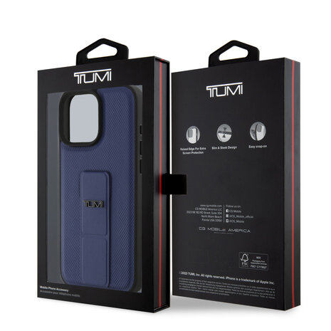 Tumi Tumi iPhone 16 Pro Max Back cover case - Leather with Grip Stand - Embossed Balistic Pattern - Blue