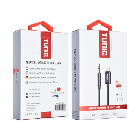 TUNIQ TUNIQ 3.5 Jack to Lightning adapter - 100cm - Zwart TUNIQ TUNIQ 3.5 Jack to Lightning adapter - 100cm - Zwart