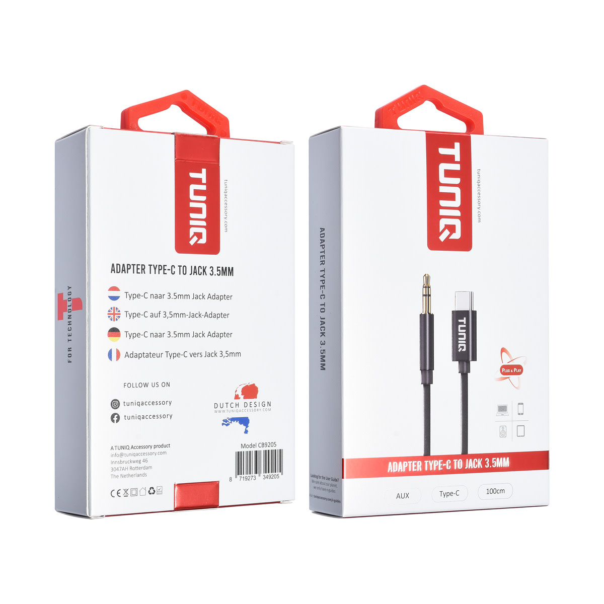 TUNIQ TUNIQ 3.5 Jack to USB-C adapter - 100cm - Zwart, foto 2 van 2