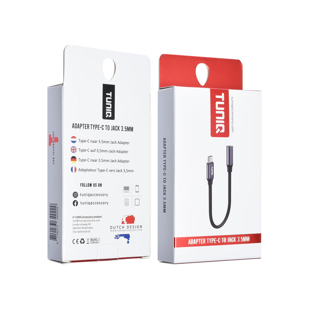 TUNIQ TUNIQ Earphone Adapter - USB-C to 3.5 Jack - Zwart TUNIQ TUNIQ Earphone Adapter - USB-C to 3.5 Jack - Zwart